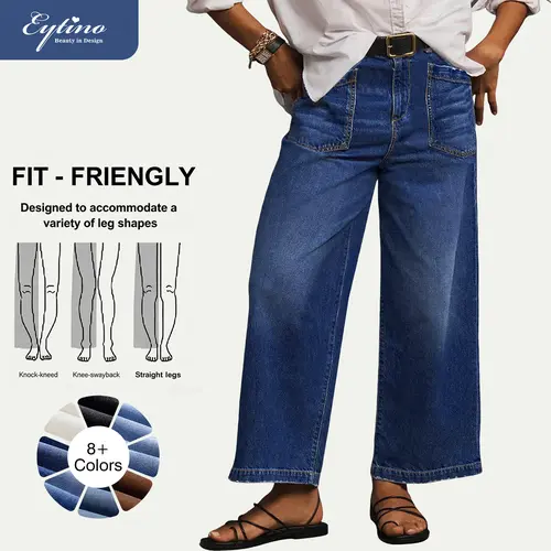 Eytino Plus Size Jeans for Women High Waisted Wide Leg Jeans Trendy Baggy Loose Stretchy Denim Pants with Pockets(1X-5X)