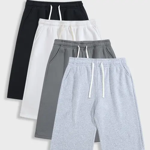 4 Pack Men's Solid Drawstring Loose Fit Straight 3/4 Sweatpants,Plain Casual versatile Joggers,unisex Minimalist knit Sports capri Pants,For Daily Wear,Suitable For Summer Menswear Activities Trousers,available in 4 pack & 3-pack & 2-pack & 1-pack options