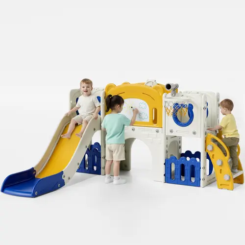 Arlopu 10-in-1 Large Toddler Slide Set, Kids Slide Climber Playset with Drawing Board, Basketball Hoop, Sturdy Baby Playground, Indoor Outdoor Playhouse for Boys and Girls Upgraded, summerwins