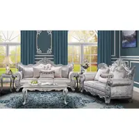 Champagne Tone 2-Pc Indoor Furniture Set - 5-Seat Chenille Upholstered Sofas, Manufactured Wood Frame, Silver Brush Finish, Plush Pillows for Intimate Home Seating Decor