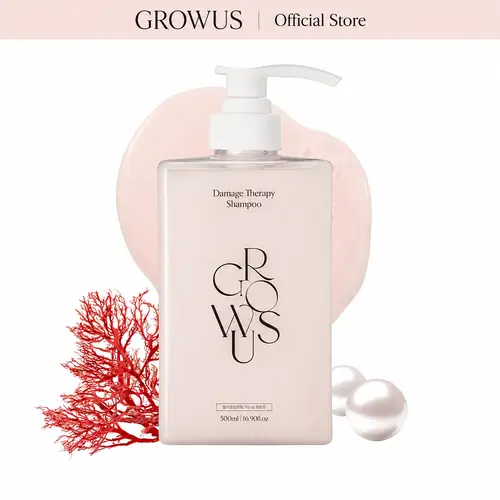 GROWUS Damage Therapy Shampoo (16.90 fl oz/500ml) - Korean Haircare for Adults with Dry, Frizzy, Wavy Hair - Marine Peptide, Salicylic Acid, Niacinamide, Protein Complex - Nourishing Daily Wash for Frizz Control, Detangling