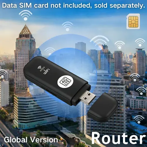 JOYTUTUS Plug-and-Play 4G LTE Mobile Router - Compact Mini Wi-Fi Hotspot Modem, Unlocked 150Mbps Portable Car WiFi Adapter, USB Wireless Dongle for Desktop PC, Laptop, TV (Requires Separate Data-Only SIM Card, Black), 150Mbps Speed