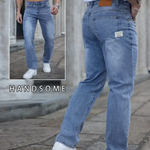 Men's Minimalist Light Blue Washed Straight Leg Pocket Jeans, Casual Comfy Long Denim Pants, Spring & Summer 2026 Everyday Wear