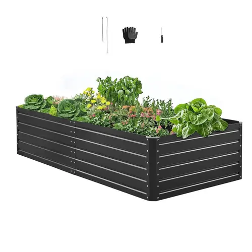 【SummerFinds】VEVOR Metal Raised Garden Bed, Outdoor Galvalume Planter Garden Box, Open Bottom Design, Large Planter Raised Bed for Growing Vegetables, Flowers, Herbs, and Succulents, Gray