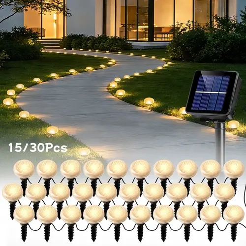 Solar Pathway Lights, 15/30 Pack, Outdoor Garden Lanterns, Pathway Lighting, 8 Modes, Auto Switch, Ideal for Walkways, Camping, Weddings, Festivals