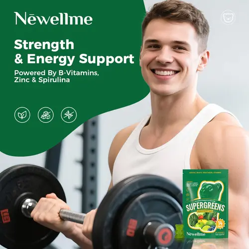 Newellme Super Greens Multivitamin Gummies - Adult Dietary Chewable Gut Health & Instant Energy Support with Zinc, Biotin, Plant-Based Nutrients