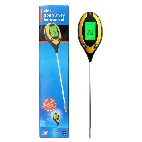 4-in-1 Soil Testing Kit - Long Probe Multi-Sensor Soil Test Meter with Moisture, Temp, PH Detectors, Sunlight Level Check, LCD Backlit Large Screen, 10s to Read Data, Moisture Guides Watering for Gardeners’ Indoor/Outdoor Gardening, Large Pot Plants