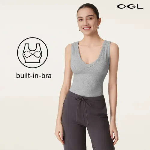 【ANY 3 FOR $99】OGL Stretchy V-neck Cotton New Airy Brami Tank with Built-in Bra for Comfort and Style summerwins