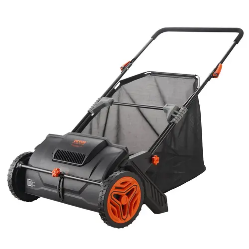 【Free 3 Waste Bags】VEVOR 21-Inch Push Lawn Sweeper, Lawn Equipment with 3.5 Cu. Ft. Mesh Hopper Bag, 2 Spinning Brushes with Adjustable Height, Strong Rubber Wheels & Handle