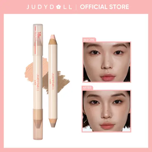 JUDYDOLL 2-in-1 Quick-Fix Contour Duo Pen - Flawless Highlighter & Bronzer for Adults, Pigment-Rich, Buildable, Ultra-Blendable, Smoothing, Long-Lasting, #01 Soft Pink+Cool Grey Brown, Beauty Cosmetics for Refreshed Summer Look,back to school