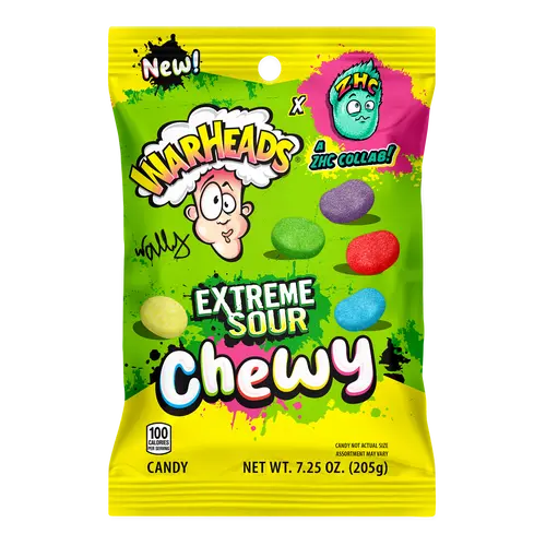 WARHEADS X ZHC Extreme Sour Soft Bite Flavor Chewy Candies, 7.25oz Peg Bag Snack