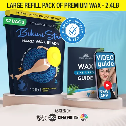 TRESS WELLNESS Bikini Star Hard Wax Beads – Sensitive Skin Formula – No Strip Needed – Brazilian, Face, Legs, Underarms, Bikini – Gentle At-Home Wax for Coarse Hair – Salon Quality Wax – Smooth Body Care – Hair Removal Waxing
