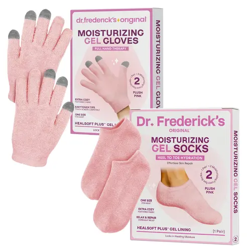 Dr. Frederick's Original Rose Skincare Duo - Hydrating Moisturizing Gel Gloves, Full Foot Gel Socks - Selfcare Dry Skin Relief Nail Treatment Accessory