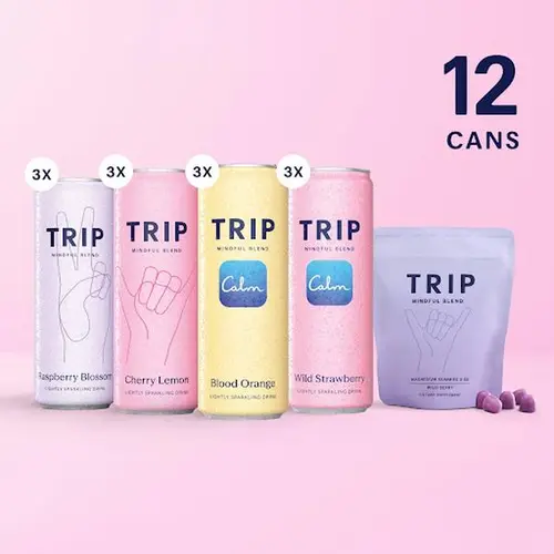 TRIP Ultimate Calm Bundle: 12-Pack Citrus Berry Variety Drinks + Wild Berry Magnesium Gummies (90-Day Supply) – Ashwagandha, Lion’s Mane, L-Theanine, Sugar, Vegan