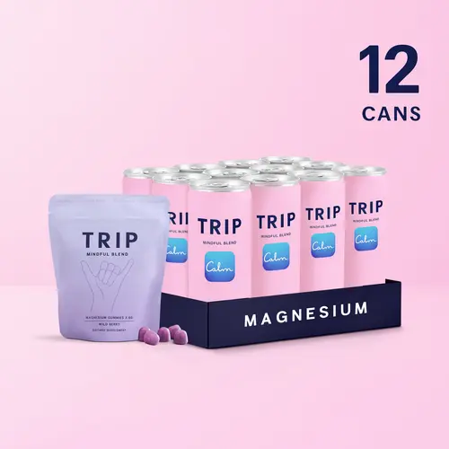 TRIP Total Calm Bundle — Wild Strawberry Sparkling Drink + Ashwagandha Gummies, Stress & Mood Support, Non-Alcoholic, Vegan