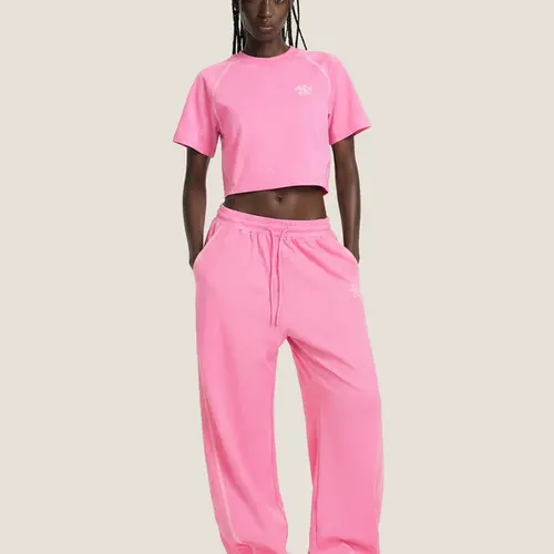 Aelfric Eden Cloud Cropped Sweat Set Cropped Tee & Sweatpants Set Soft Breathable Casual Streetwear Set Baggy Womenswear, Light, Cropped Top