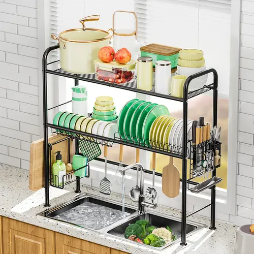 【Holiday Dreals】San Dream Over The Sink Dish Drainer Drying Rack Dishes Drying Rack Large Capacity Kitchen Organizer Mount with Utensil & Knife Holder 2-Tier