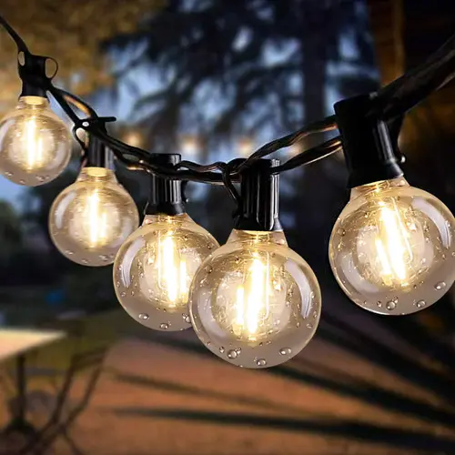 String Lights, 25FT Backyard Patio String Light with 25 Clear Globe Bulbs-UL Listed for Indoor/Outdoor Use Globe Light Tents Market Cafe Porch Party