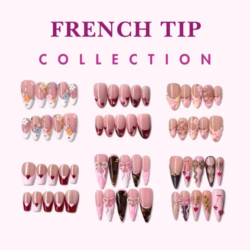 NailPhoria FRENCH TIP Collection - Handmade Press-On Nails | Reusable, Salon-Quality, Long-Lasting, Glossy Design