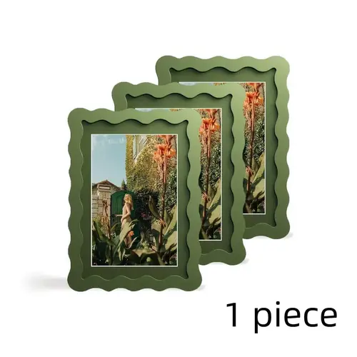 Wave Edge Wooden Photo Frame, Multi-Size Display, Wall & Desk Mount, Acrylic Board, Moisture Resistant, Fashionable Home Decor, Picture Frames For Wall