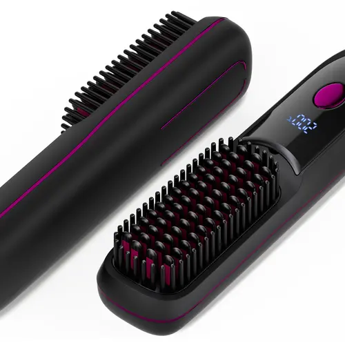 Cordless Hair Straightener Brush with 5200mAh Battery | Portable USB Rechargeable Straightening Comb, 3 Temp Settings for Travel & Touch-ups