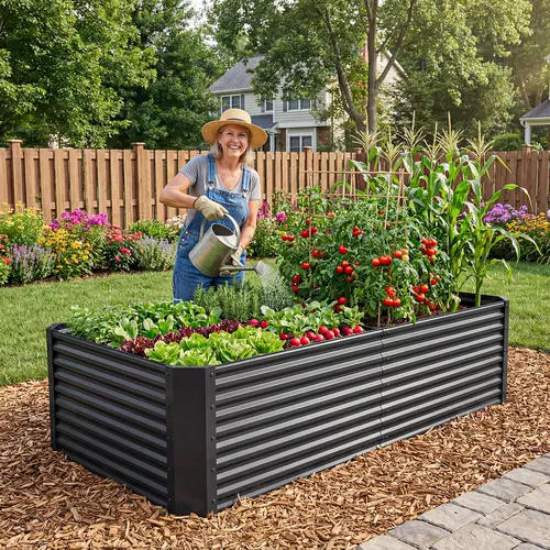YITAHOME Multi-Size Metal Frame Elevated Planter Raised Bed Kit (1pc) - Rust-Resistant Finish, Weedblock, Drainage, Gloves & Tension Bar Included, Rectangular Planting Container for Vegetables Growing, Outdoor Patio Garden Supplies, Planter Raised Beds, P