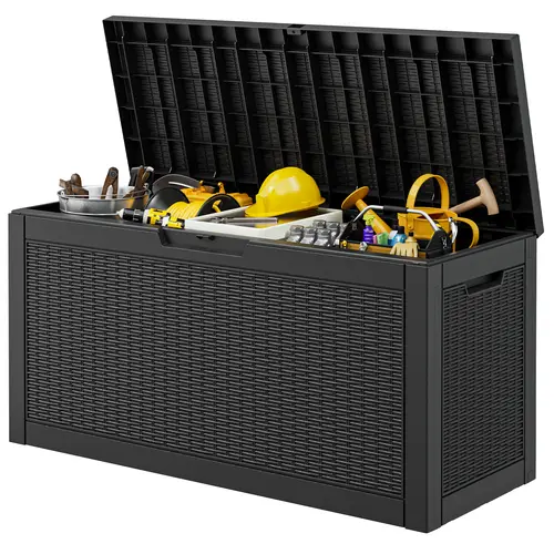 60 Gal Waterproof Outdoor Storage Box Organiser, UV-Protected Resin Bin with Ergonomic Lid for Garden Tools, Patio Deck Supplies