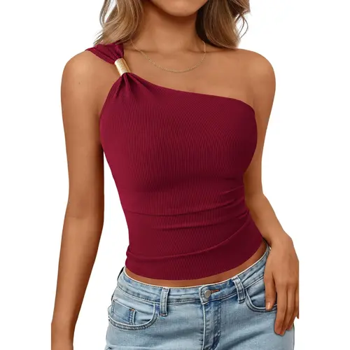 PrettyGarden One Shoulder Going Out Tops for Women Trendy Summer Y2K Clothes Sleeveless Fitted Spring Fashion Shirts