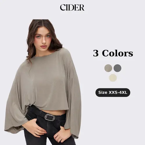 Cider Jersey Round Neck Batwing Sleeve Oversized Tee SohoChic