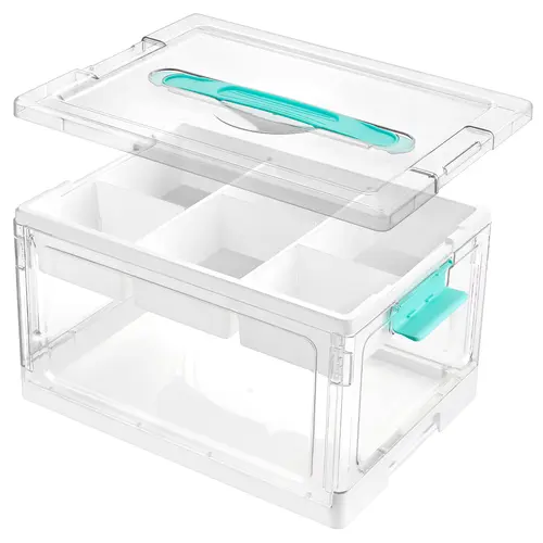 【Live Only】Vtopmart 2Pack 24QT Clear Craft Storage Bin with Removable Trays and Dividers, for Art Supply Coloring Books, Sensory Toys, Craft Supplies, Medicine, Playdough, Transparent Water&Dust Proof, Preschool & Back-to-school  Restock, Adjustable, Plas