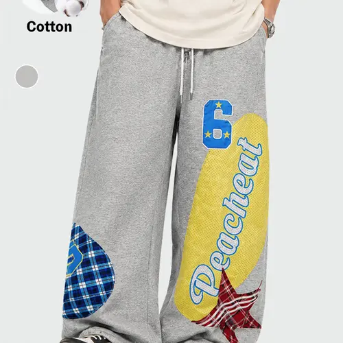 TELLFUN--Men's Low-Waist Y2k Grunge Barrel Sweatpants - Baggy Fit, Loose-Fitting Wide-Leg, Graphic Print Activewear with Adjustable Drawstring for Teens