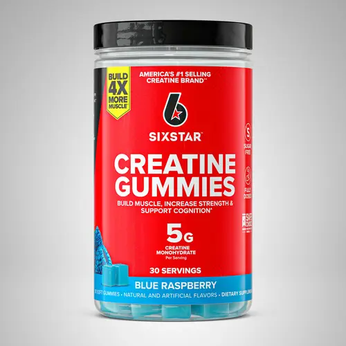 SIXSTAR Creatine Gummies - Sugar Free - 5g Creatine Monohydrate for Strength, Power, and Recovery - Blue Raspberry, 30 Servings
