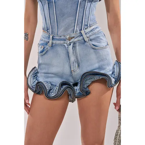 SOMETHING DIFFERENT DENIM SHORTS WITH ZIPPER DETAIL