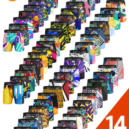 14 pcs KJFISTMU Men's Novelty Boxer Briefs Comfortable and Breathable Athletic-Style Boxer Briefs Tag-Free Moisture-Wicking Men's Underwear Combination Set