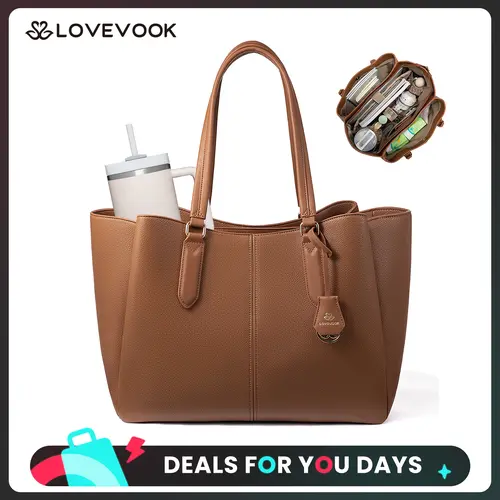 LOVEVOOK Laptop Tote Bag for Women, 15.6 In &17In Work Bags with Triple Compartments Large Faux Leather Computer Office Briefcase,TikTokShopBackToSchool