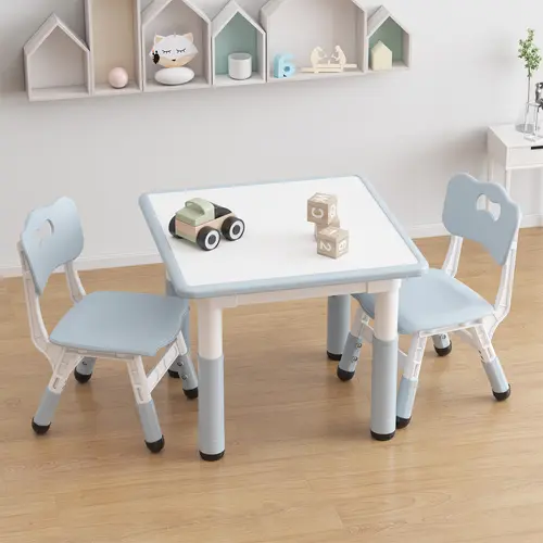 Kids Table and Chair Set (Table + Chairs), Height-Adjustable Ergonomic Children's Furniture for Ages 2-10, Graffiti Top, Non-Slip Legs, Easy-to-Wipe Surface, Ideal for Classroom, Kids Room