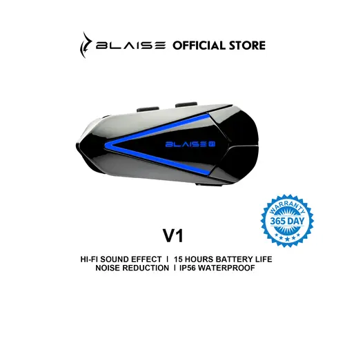 BLAISE V1 Motorcycle Helmet Bluetooth Headset，5.4 dual-chip design that supports simultaneous music and navigation playback, ENC Noise Reduction, 40mm diameter driver, 1000mAh Long Battery Life, IP66 Waterproof , Easy to Connect,Voice Assistant
