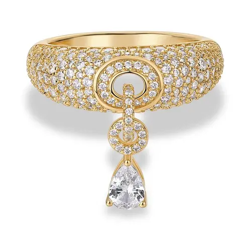 PAVOI 14K Gold Plated Pear Pave Statement Ring for Women - Chunky Ring for Women with Cubic Zirconia - Bold Jewelry Gifts