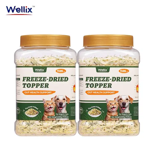 Wellix Dog&Cat Food Topper - Cat Grass Treats for Hairball Treament - Chicken Flavor Freeze Dried Cat Treats - Low Calorie Training Treats for Dogs&Cat 7.5oz #backtoschool