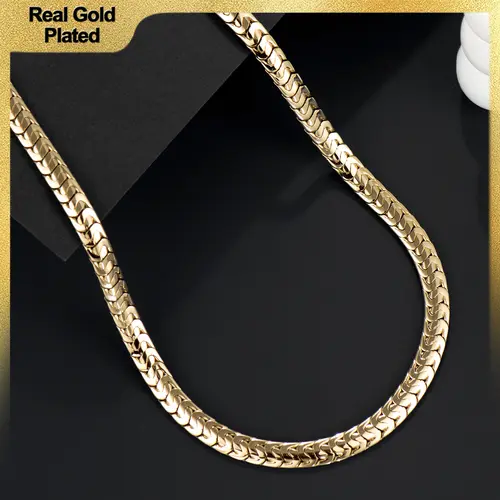 Holylegend 14K Real Gold Plated Snake Chain Necklace for Men,6mm wide Flat Chain Design, Smooth Finish, Classic Minimal Style, Gift Ready,Father's Day Gift