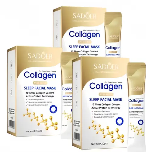 20pcs Collagen Sleeping Face Mask - Unisex No-Wash Skin Care, Travel-Size Liquid, Hydration Boost for Night Routine, Plump Glow, All Skin Types, Anti-Acne, Collagen Care Face Masks