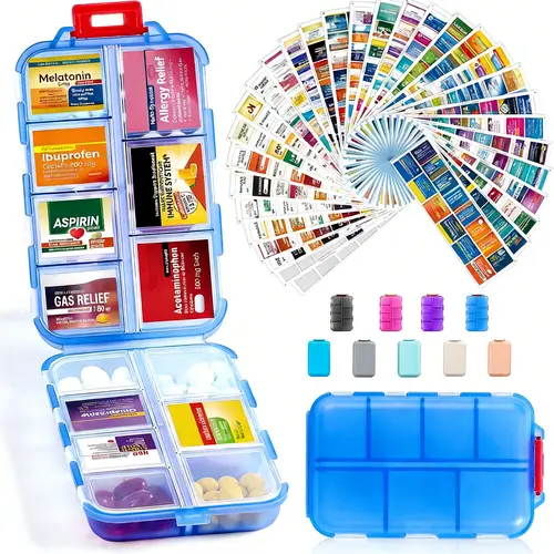 Portable Lightweight Pill Storage Box - 10-14 Grid Weekly Supplement Organizer with 147-420 Brand Labels, Pocket-Sized Dustproof Travel Essentials, Home Supplies Storage Container