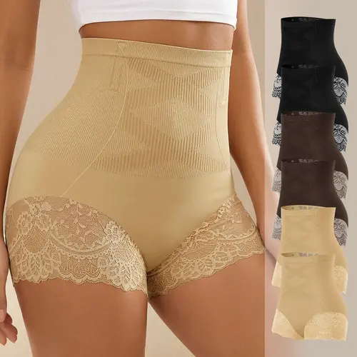 Morelect Women's Plus-Size High-Waist Basic Lace Briefs, 6-Pack Soft Sheer Breathable Spring Underwear, Seamless No-VPL Lightweight Comfy Inclusive S-4XL, Mother's Day Gift, True-Fit, Lace Trim