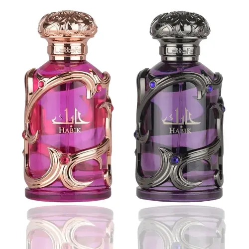 Lattafa His & Her Unisex Floral EDP Couple Duo Bundle - 2-Piece Adult Love Gift Set (Habik Women's Perfume, Romance Men's Long-Lasting Perfumes) for Anniversaries, Daily Wear