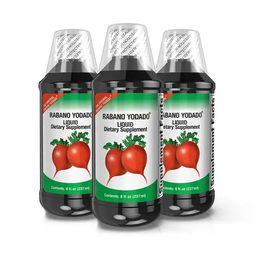 RABANO Yodado Ionized Radish Daily Dietary Supplement - Iodine-Rich Potassium Iodide Liquid, Water-Soluble Vitamins, B12, Digestive Vitamins, Thyroid Support, Metabolism Boost - 8 Fl Oz, 3 Pack, Digestive Vitamins Supplements