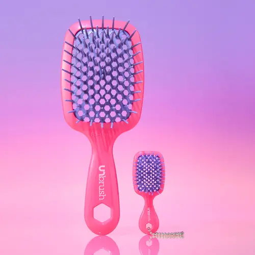 UNbrush Neon Duo Detangling Brush Set - OG Size Neon Brush, Super Mini Keychain, Ultra-Light, Frizz Control, Works on Any Wet and Dry Hair With Ease, Travel-Friendly Back to School Gift
