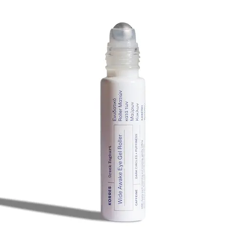 Greek Yoghurt Wide Awake Eye Gel Serum with Hyaluronic Acid & Caffeine for Dark Circles & Puffy Eyes, Roller Ball, Brightening & Hydrating, 0.51 fl oz | KORRES