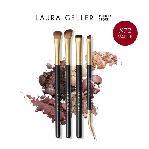 Laura Geller Shadow Skills 4PC Eye Brush Set with Base Blending Angled Crease Dual-Ended Liner & Smudger Brushes for Professional Eye Looks