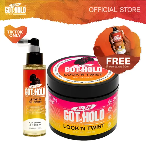 All Day Got Hold Lock'n Twist Bundle - Unisex 1.5 lbs Curly Hair Products, Herbal Lavender Styling Gel, Lock'n Twist, Leave-In Oil Spray, Dry Sheen Spray, Frizz Control (Free Gift Included)