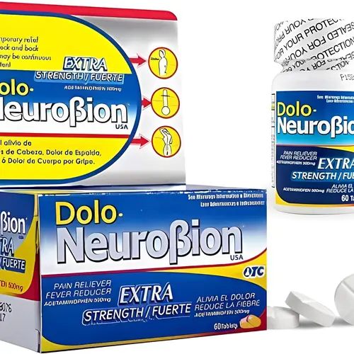 Dolo Neurobion Extra Strength Healthcare Dietary Supplement with Acetaminophen, 60 Tablets - Pain Relief Therapy, Neck Pain Treatment Support, Body Health